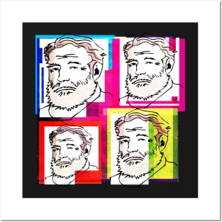 ERNEST HEMINGWAY, American novelist, short story writer, and journalist. 4-UP COLLAGE ILLUSTRATION Posters and Art